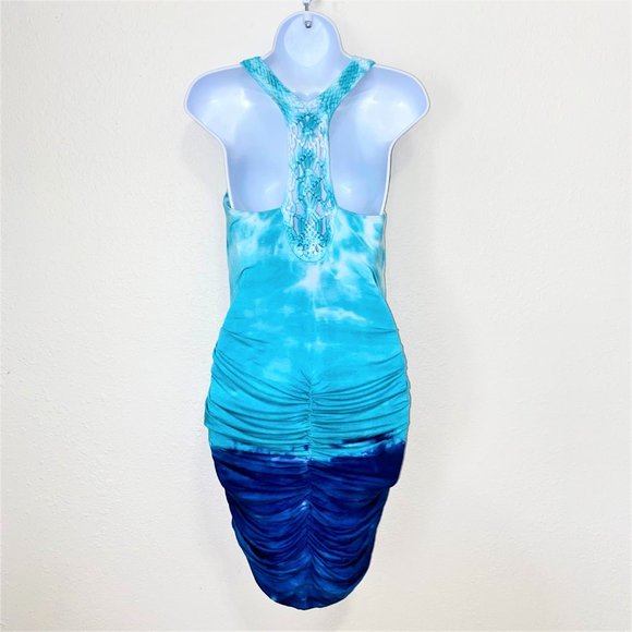 Venus Women's Bodycon Ruched Macrame Back Sleeveless Dress Blue Size S - Picture 2 of 16